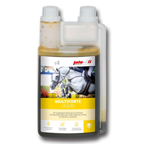JuloVet Multiforte Liquid | 1 Litre | Liquid Supplementary Feed for Horses | Balanced Blend of Important Vitamins and Trace Elements | To Improve Performance
