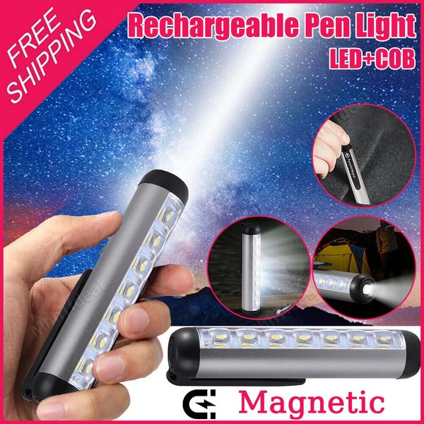 COB LED Flashlight Clip Light Penlight Pocket Portable Pen Torch Lamp Magnetic