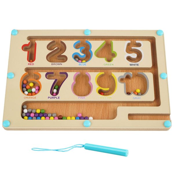 Magnetic Color and Number Maze, Wooden Montessori Toys Gifts for Toddler Kids Boys Girls 3 4 5 Year Old, Preschool Learning Matching Counting Education, Fine Motor Skills Magnet Puzzle Board