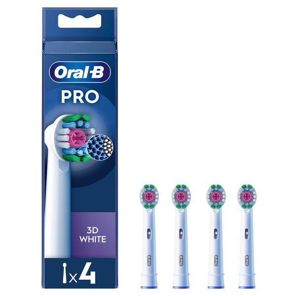 Oral-B Pro 3D White Electric Toothbrush Head, X-Shaped Bristles And Unique Polishing Cup For Teeth Whitening And To Remove Surface Stains, Pack of 4 Toothbrush Heads, White