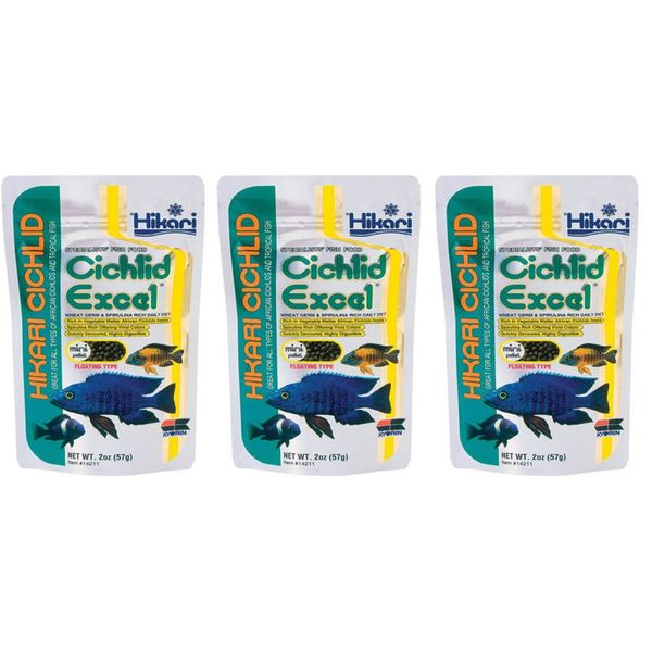 Hikari Cichlids Excel Pellet Fish Food [Set of 3] Size: Mini (2 Ounces)