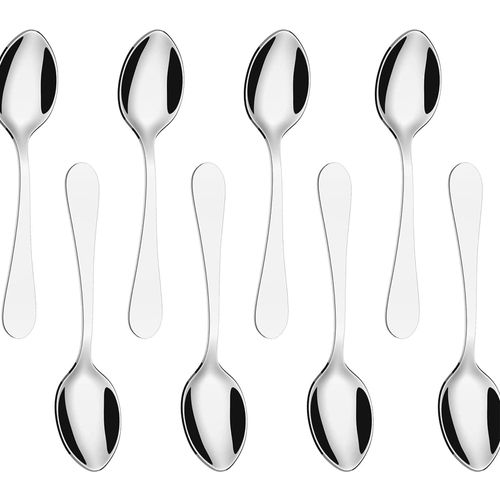 JEOPKO Tea Spoons, Set of 8pcs Stainless Steel Teaspoons, Latte Spoons,Stainless Coffee Spoons Spoon Ideal Coffee, Espresso, Hot Chocolate, Desserts & Ice Cream– 14cm / 5.5 inch (Silver)