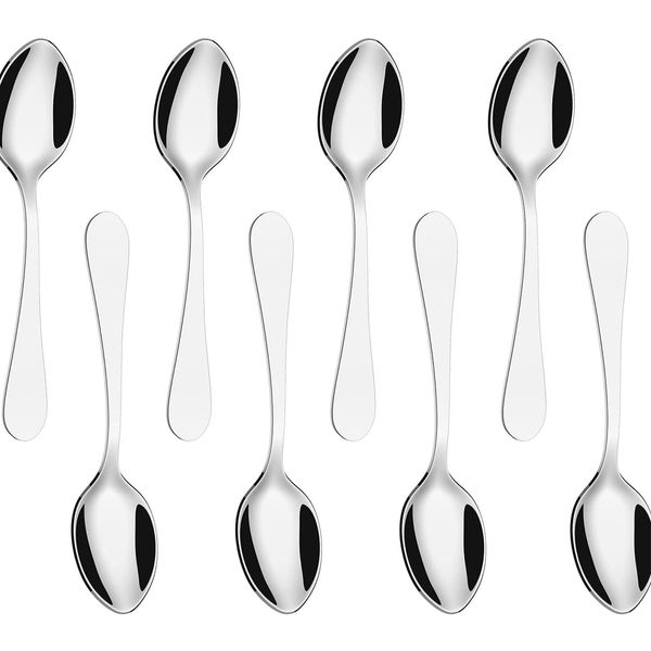 JEOPKO Tea Spoons, Set of 8pcs Stainless Steel Teaspoons, Latte Spoons,Stainless Coffee Spoons Spoon Ideal Coffee, Espresso, Hot Chocolate, Desserts & Ice Cream– 14cm / 5.5 inch (Silver)