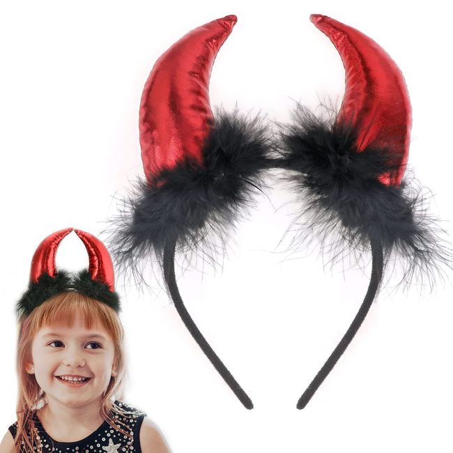 Probuk Devil Horns Headband,Halloween Glitter Red Devil Demon on Head Band with Black Plush,Fancy Dress Devil Accessory for Adult Kids Halloween/Carnival/Party/Cosplay/Masquerade/Hen Nights