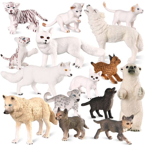 15 Pieces Wolf Toy Figurines Set Winter Animal Figurines Toys Realistic Wolf Toy Playset Cake Toppers Decoration School Educational Wolf Polar Bear Polar Fox Animals Sets