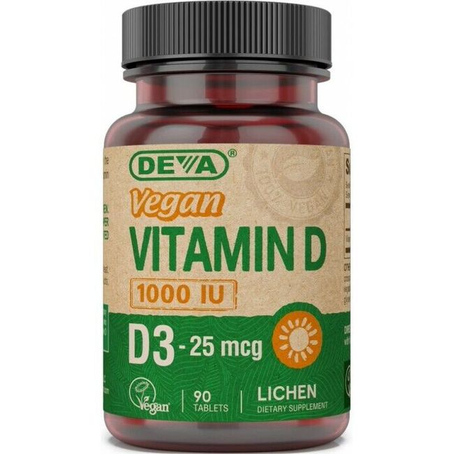 Deva Vegan Vitamin D3 1000IU  (Cholecalciferol) from Lichen, 90 Tablets