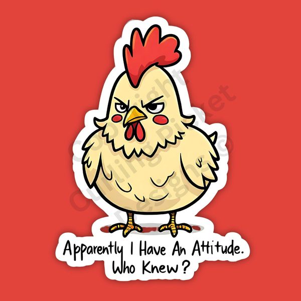 Apparently I Have An Attitude Pet Chicken Farm Funny 3" Vinyl Sticker