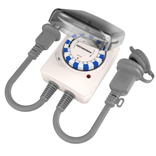 Timer Outlet, 24 Hours, Outdoor, Rainproof Type, Repeat Function, Rainproof Cover, With Cap, Wall Hanging Hole, 15 Minutes Units, Up to 48 Programs, Timer, Direct Connection, Power Saving Timer, Daily