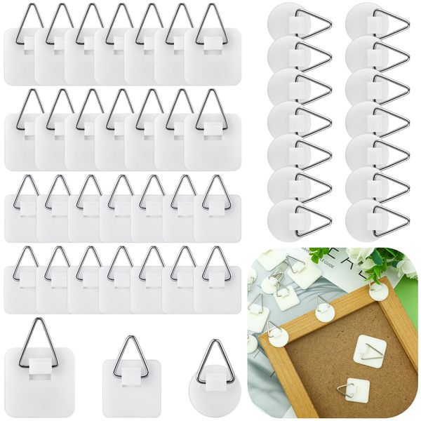 Wenqik 45 Pcs Adhesive Picture Hanger Foamboard Picture Hanging Hooks Without Nails Plastic Picture Hangers Sticky Hangers for Home Wall Art Picture Photo Frame Bathroom Closet Kitchen Door, White