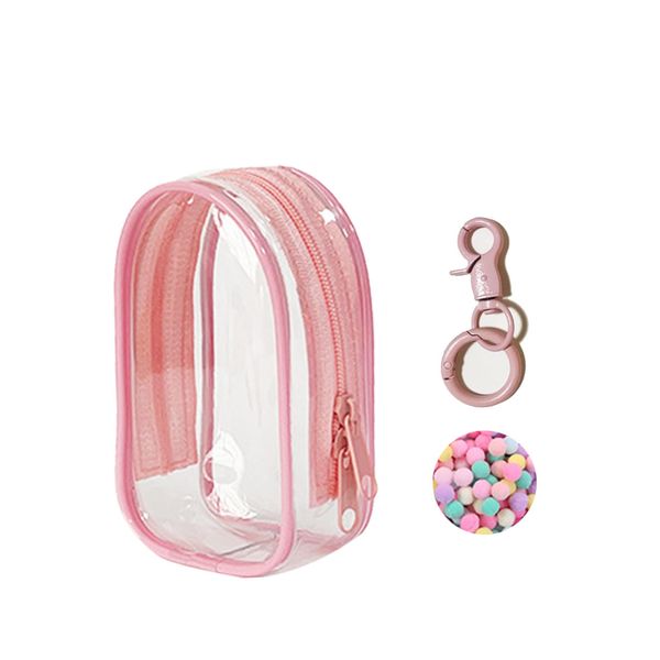 Clear Figure Display Bag with Keychain for Sonny Doll, Mystery Box Mini Figures Carrying Case Bag Pouch Keychain Charms for Collectibles (Baby Pink, Cabin)