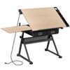 Adjustable Height Drafting Drawing Table Tiltable Tabletop Edge Stopper Natural