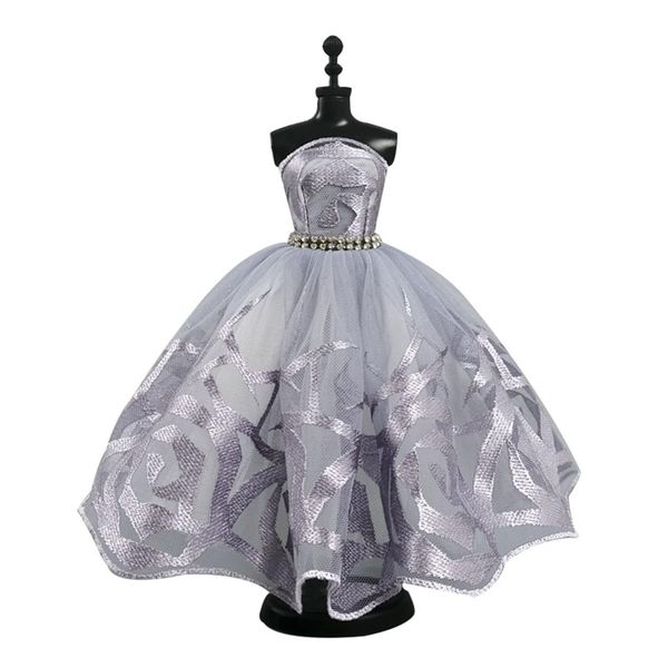 Fashion Ballet Dress for 11.5" Doll Tutu Clothes Outfits 1/6 Dolls Accessories Rhinestone 3-Layer Skirt Ball Party Gown (Grey)