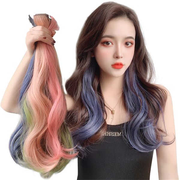 One-touch Extensions, Curly Hair, Colorful Extensions, 2 Long, Wig, Curls, Gradient Color, Hair Arrangement, Hair Accessory, Women's, Extensions, Colorful Extensions, Wig, One-Touch Clip, Easy Installation, Cosplay, Heat Resistant, Party, Fashion