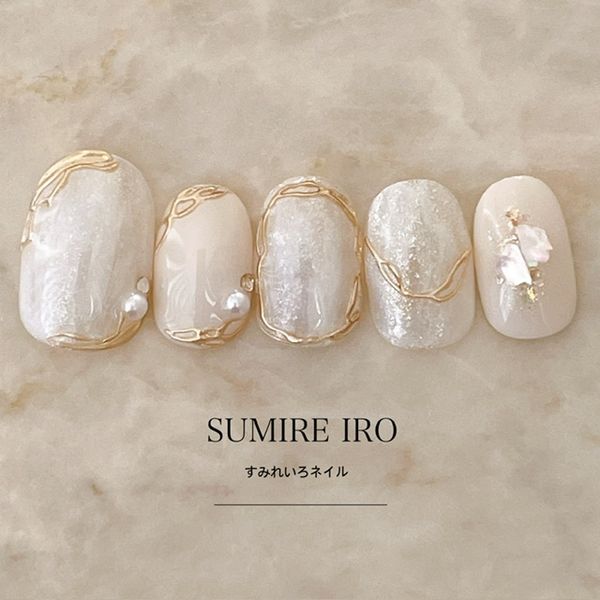 Nail tips False nails Bridal nails Short Coming-of-age nails Design Simple nails Nail Beige nails Small nails Large nails Very short Chibi nails Adult nails False nails Custom nails<br> [o2146] White marble surround mirror line