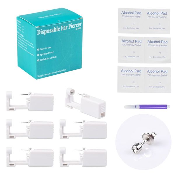 6pcs Ear Piercing Kit, XSHM Disposable Sterile Ear Piercing Kit Painless Ear Piercing Gun Tool s for Home Salon Piercing