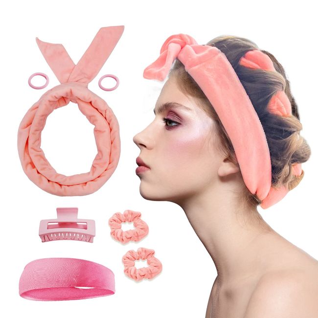 Heatless Hair Curler For Long Hair Curls - 61" Extra Long Heatless Curling Rod Headband, Velour No Heat Curling Ribbon Kit You Can Sleep In Soft Cotton Curling Ribbon Overnight For Women(Pink)