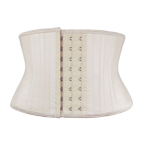 Atbuty Super Short Torso Waist Trainers Cincher Corset Tummy Shaper Slimming Latex Trimmer Girdle (Beige (7'' Short Torso, 25 Steel Bones), S)