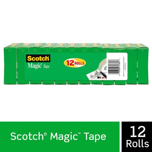 Scotch Magic Tape, 12 Rolls, Numerous Applications, Invisible, Engineered for Repairing, 3/4 x 1000 Inches, Boxed (810K12)