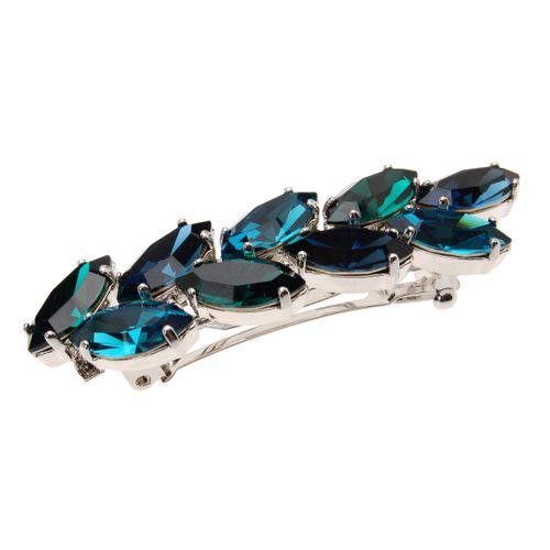 L. Erickson Small Ivy Crystal Barrette - Montana/Emerald/Indicolite/Silver