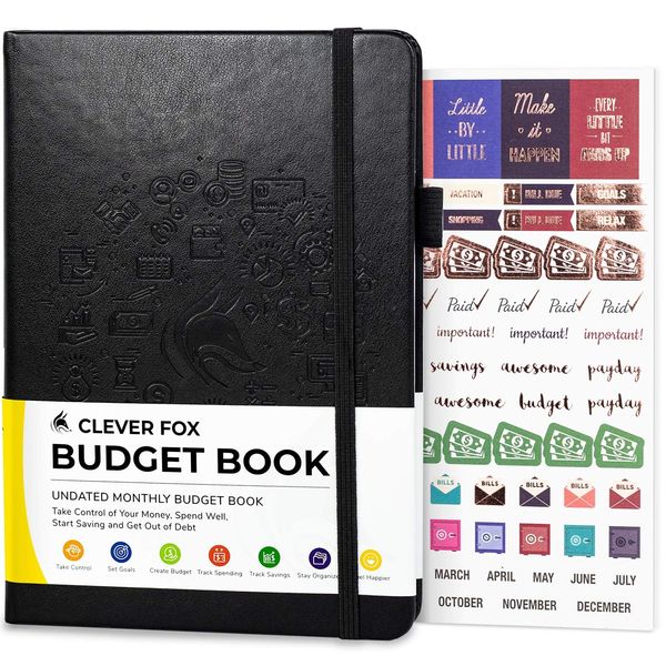 Clever Fox Budget Book – Financial Planner Organizer & Expense Tracker. Money Planner Account Notebook for Monthly Budgeting. Compact (Black)