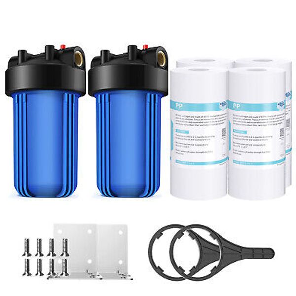 2Pack 10 Inch Big Blue Whole House Water Filter Housing &4P 10"x4.5" PP Sediment