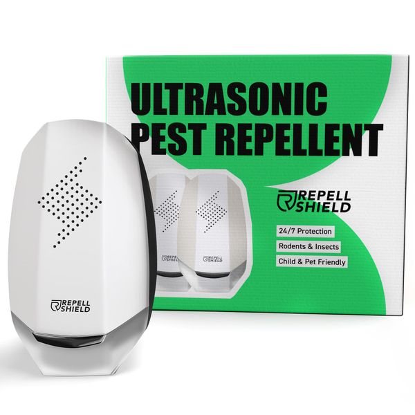 RepellShield Ultrasonic Pest Repeller - Rodent & Mosquito Repellent Plug In - Cat Repellent Ultrasonic & Insect Repellent Plug In - Rat Repellent Ultrasonic - (2 Pack) - 24/7 Protection - 120m²