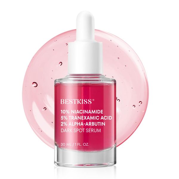 Bestkiss Dark Spot Remover for Face: Dark Spot Corrector Serum - 10% Niacinamide 5% Tranexamic Acid 2% Alpha-Arbutin Ceramides Hyaluronic Acid Centella Asiatica - Fragrance Cruelty Free Vegan 30mL