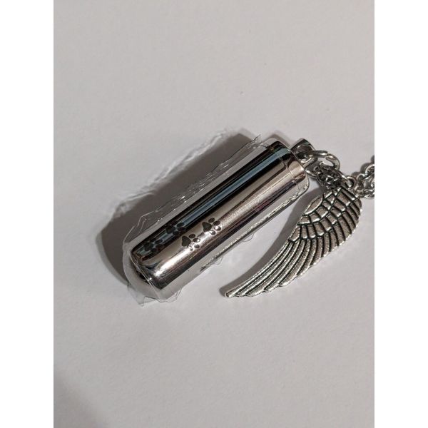 Silvery Angel Wing Cremation Necklace 21" Keep Your Pet's Memory Close w/funnel