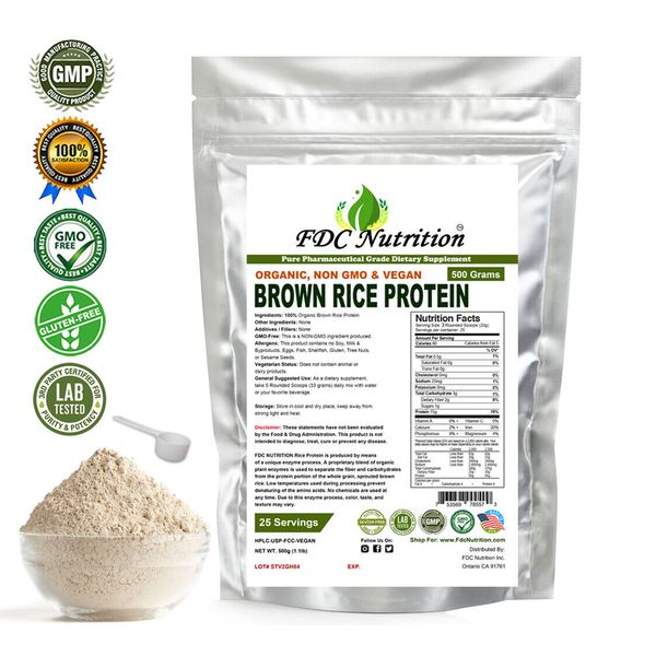 FDC NUTRITION Organic Rice Protein Powder 1.1 LB (Unflavored)