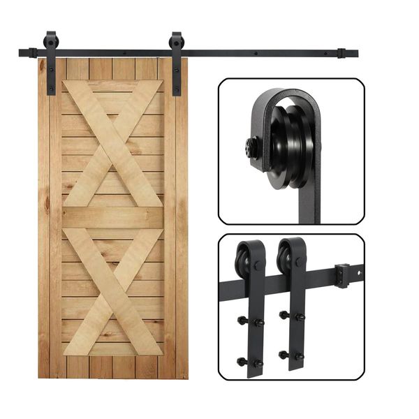 Modern Closet  Hardware Kit 6.6FT Sliding Barn Door Hang Style Track Rail Black