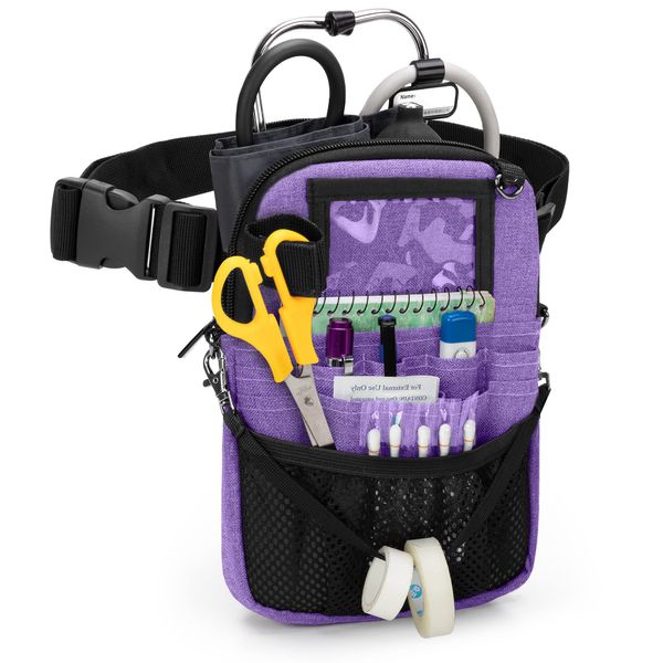 Trunab Vet Nurse Pouch with Multiple Pockets, Nurse Waist Bag Fanny Pack with Adjustable Waist Strap for Stethoscope, Scissors and Other Medical Supplies, Purple - Patented Design