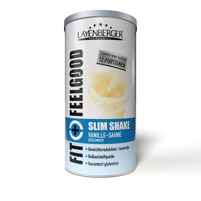 Layenberger Fit+Feelgood Slim Shake Vanille-Sahne, Mahlzeitersatz zur Gewichtsabnahme und -kontrolle, ersetzt 12 Mahlzeiten bei nur 214 kcal pro Mahlzeit, glutenfei, (1 x 396 g)