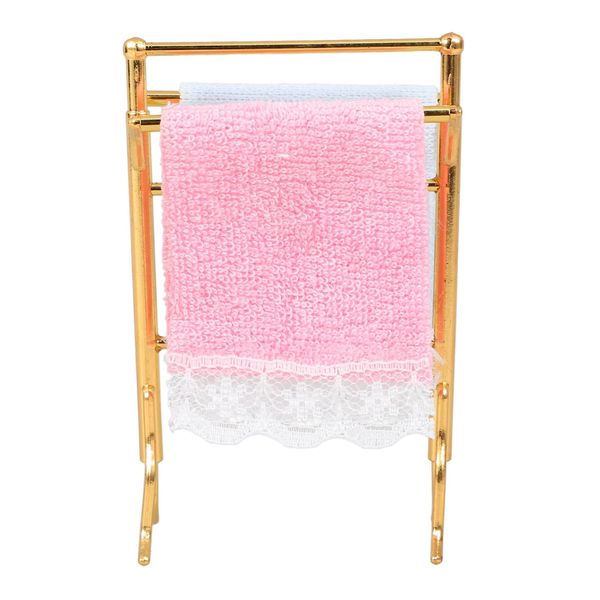 JOINPAYA 1: 12 Dollhouse Towel Rack Dollhouse Miniature Bath Towel Rack Mini Towels Dollhouse Bathroom Furniture Model Set Doll House Play House Accessories Decorations