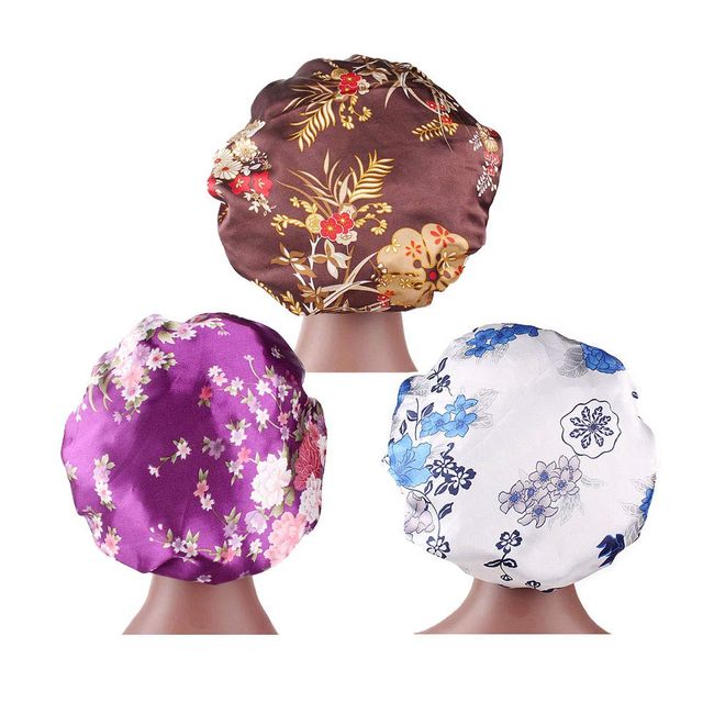 LERTREE 3PCS Wide Band Satin Cap Elastic Sleep Stain Bonnet Soft Night Sleeping Hat for Women (B)