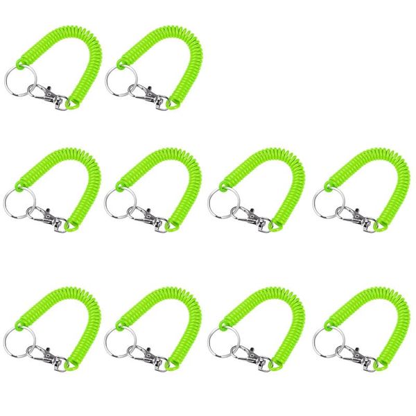 Aoktorkit 10Pcs Stretchy Spiral Keyring Retractable Springs Keychains Coil Springs Keychain Safety Spring Key Holder for School Work Cell Phone, Green