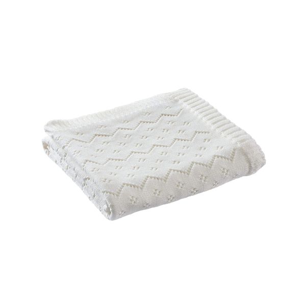 Bio Babydecke Ajour Strick 100% Bio-Baumwolle (kbA) GOTS zertifiziert, Elfenbein, 80 x 95 cm