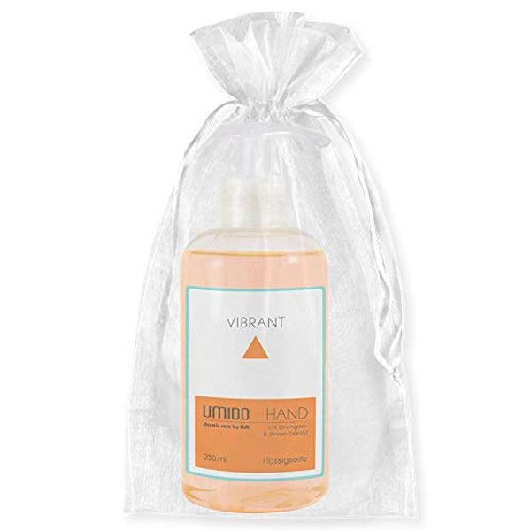 UMIDO Beautyset | 1x Flüssigseife 250 ml Orangen-Extrakt & Pinien-Extrakt | OHNE Silikone & Parabene | 1x Organza-Säckchen | Handseife | Pflegeseife (6-BYS) (7-WHT)