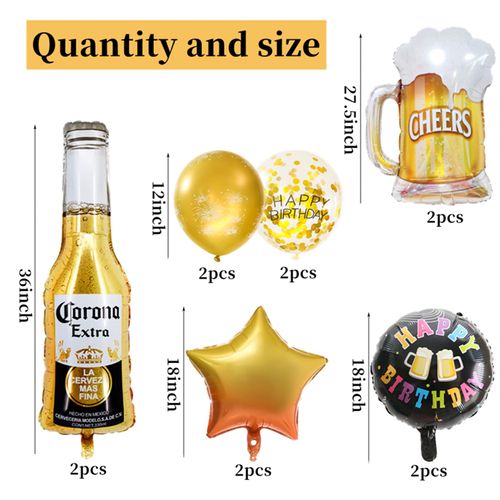 12pcs Corona Beer Mug Themed Party Supplies, Men Women Boys Girls Birthday Party Balloon Decoration, Corona Beer Pentagram Aluminum Film latex Balloon Decorations