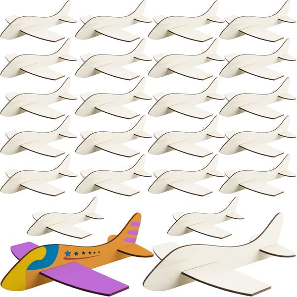 Feradny 24 Pack Unfinished Wooden Airplane Model Toys DIY Model Planes Wood Plane kit Handcraft Plane to Paint for Kids School Art Activity Birthday Carnival Party (Color Style 2)…