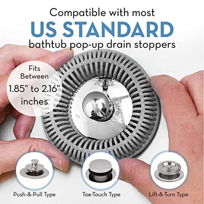 Bathtub Drain Plug, 2 in 1 Bathtub Stopper & Drain Hair Catcher, with  Stainless Steel Filtered Pop-Up Drain Filter for US Standard Bathtubs Drain  Hole