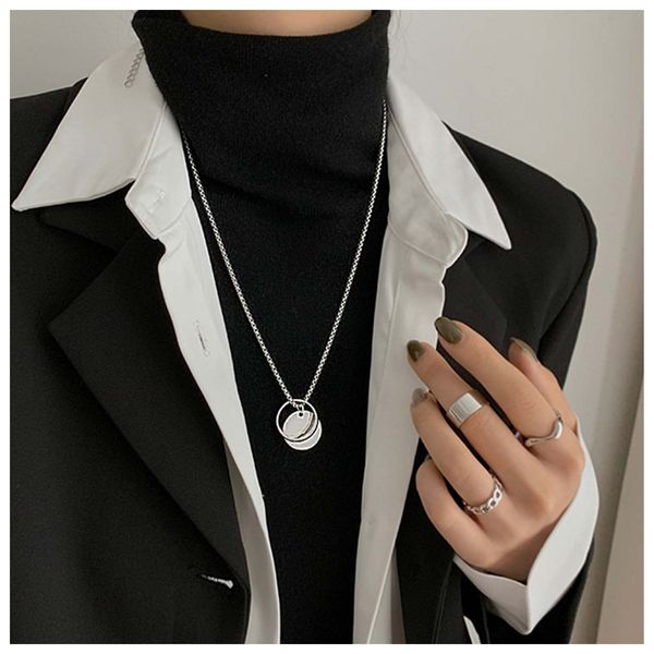 Iaceble Punk Circle Choker Necklace Coin Disc Pendant Necklace Hiphop Open Circle Necklace Long Silver Hollow Circle Necklace Jewelry for Women and Girls