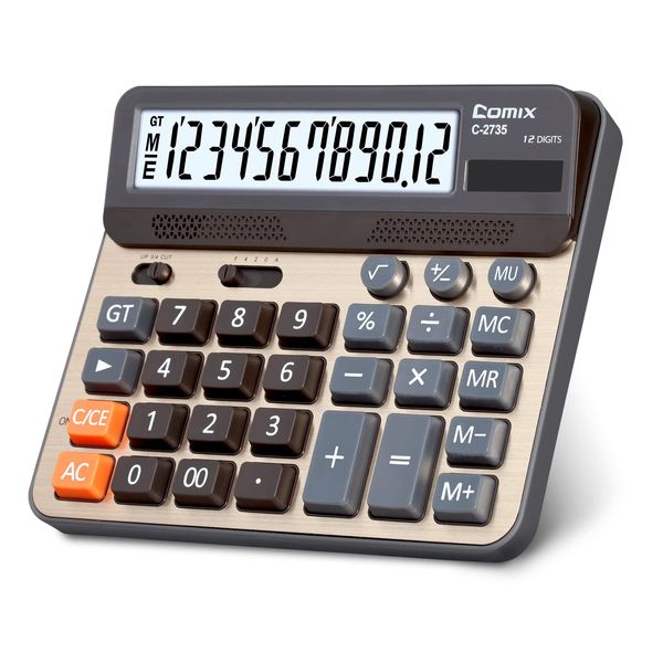Comix Desktop Calculator, Large Computer Keys, 12 Digits Display, Champaign Gold Color Panel, C-2735
