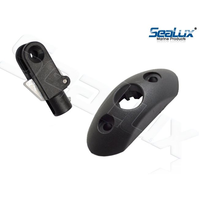 SeaLux Marine Black Plastic Quick Release Oval Base Surface Mount Bimini Top Hinge/Fitting-Accon Marine 410 (2 Sets)