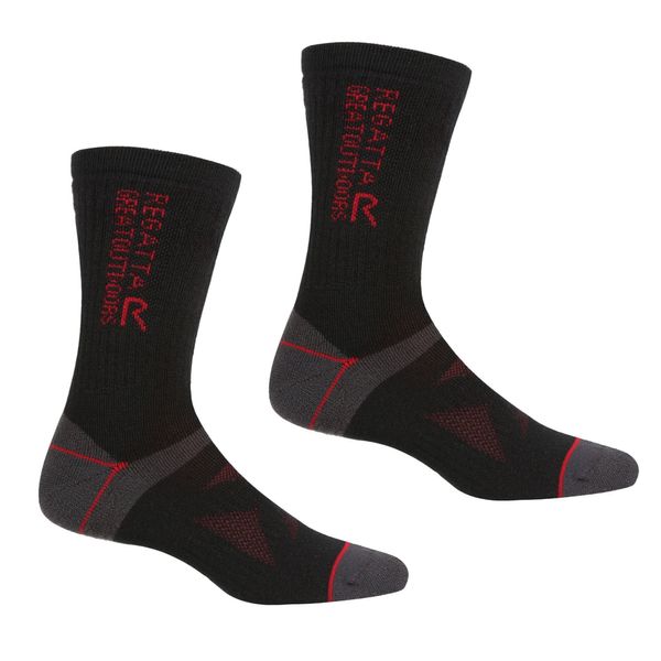 Adult's 2 Pair Wool Hiker Socks Black/Dark Red 9-12