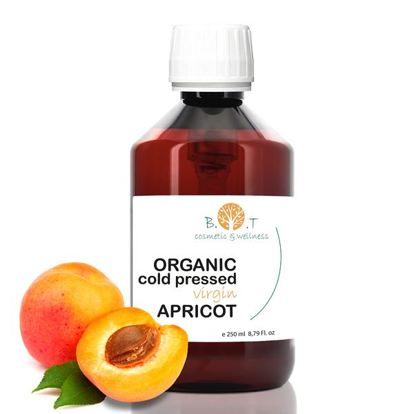 Organic Apricot Kernel Oil & Cold Pressed, Apricot Kernel Oil for Face, Body & Hair Care, Eye Contour, Rejuvenating, Moisturising - 250 ml - 8.45fl oz