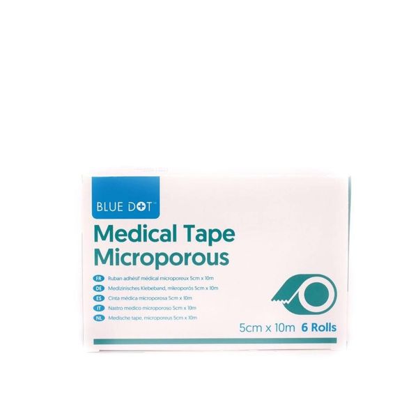 Microporous Medical Tape 5cm x 10m Box of 6 Rolls | Blue Dot