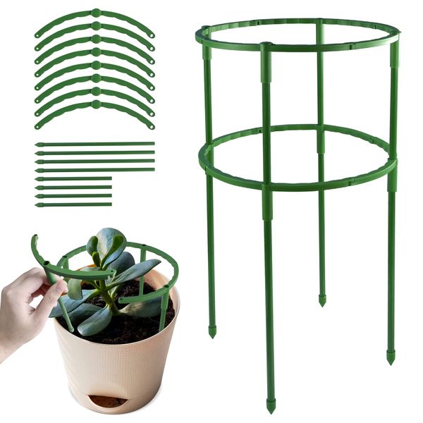 Plant Support Stakes, Upgrate Double-deck Spliceable Round Plant Support Ring, Garden Flower Support Plant Support Stake for Potted Plants, Tomato, Hydrangea, Indoor Plant Stake