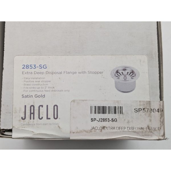 JACLO Extra Deep Disposal Flange and Stopper 2853-SG Satin Gold