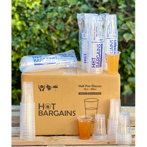 HOT BARGAINS - 1000 X Plastic Half Pint Glasses Reusable (Half Pint (10oz/280ml))
