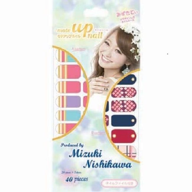 Mizuki Nishikawa Produce Nail Sticker Border Pink x Heart Check